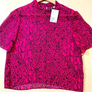 H&M DIVIDED Sheer Hot Pink Animal Print Blouse